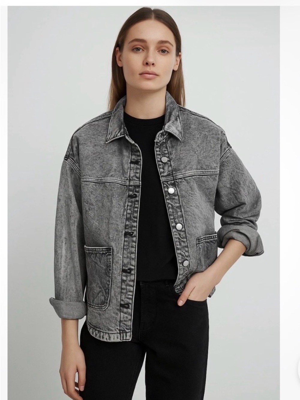 Zara Distressed Gray Denim Jacket - Women's Oversized Style